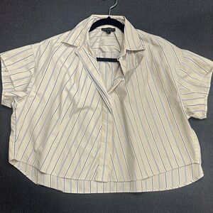 rag & bone Cream and Blue Striped Short-Sleeve Button-Down